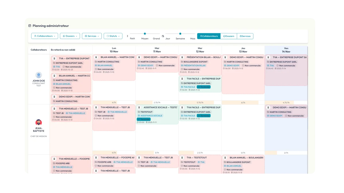 Planning prévisionnel d'un cabinet dans EEXPI